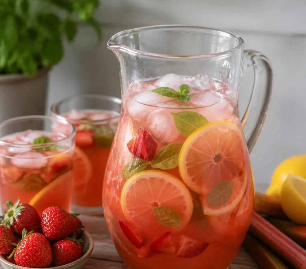 Truskawkowo-rabarbarowa lemoniada z bazylią i cytryną